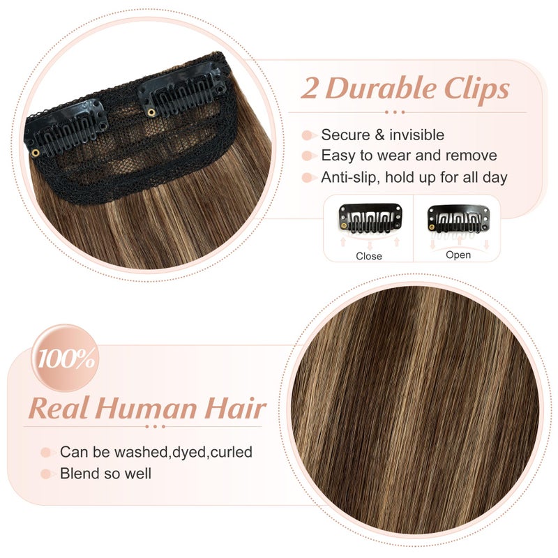 سيجو وصلات شعر قصيرة من سيجو، مشابك، 4 بوصات، شعر بشري 100%، لإضافة كثافة للشعر - قطعة واحدة، 8 غرام، #4P27، بني متوسط وأشقر داكن - Image 3